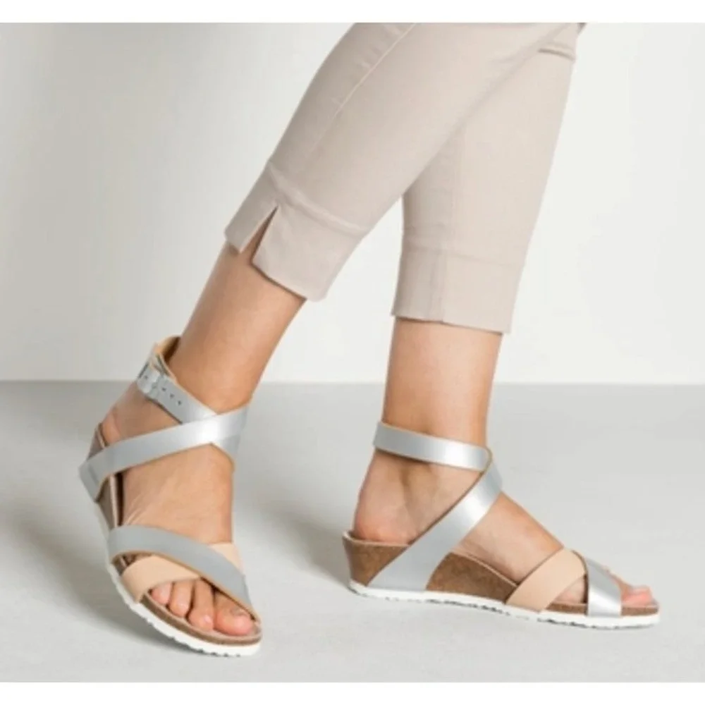 Papillio by Birkenstock LOLA Leather Frosted Metallic Silver EUR 40 US 9-9.5 EUC